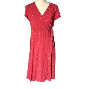 Old Navy M Muted Red Polka Dot Wrap-Front Midi Dress Casual Trad Cottagecore